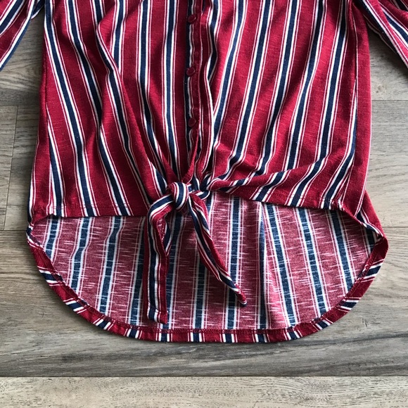 Red & Navy Striped Button Down Tie Front Too XS - Picture 14 of 16